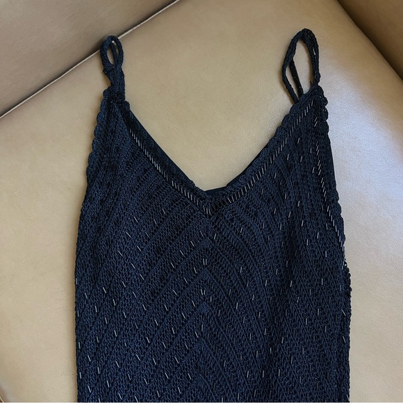 Vintage y2k black beaded fitted midi dress with fringe details xs - Picture 2 of 5